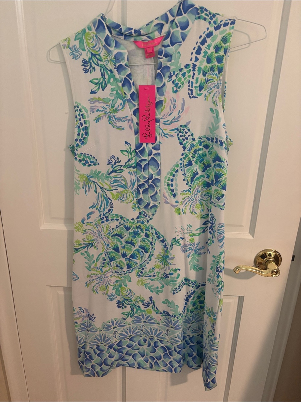 Lilly Pulitzer White Sleeveless Shift Dress with Blue & Green Floral Print